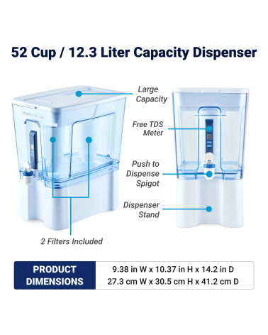 ZEROWATER 52 STIKLINIŲ / 12.3L DOZATORIUS, KAINA BE PVM: 99.95, KODAS: ZD-052-RR-GP | 004